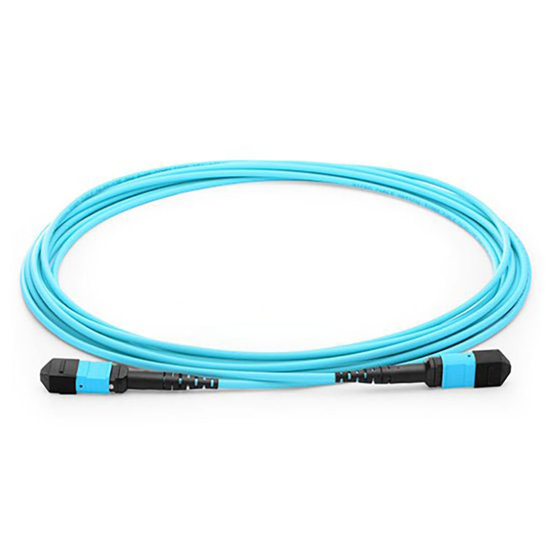 15M MPO OM3 50/125 Multimode Fiber Optic Trunk Cable, 12 Fiber, Type B, Female-Female, LSZH-Aqua